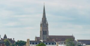A picture of Ryde's All Saint's church from the distance.