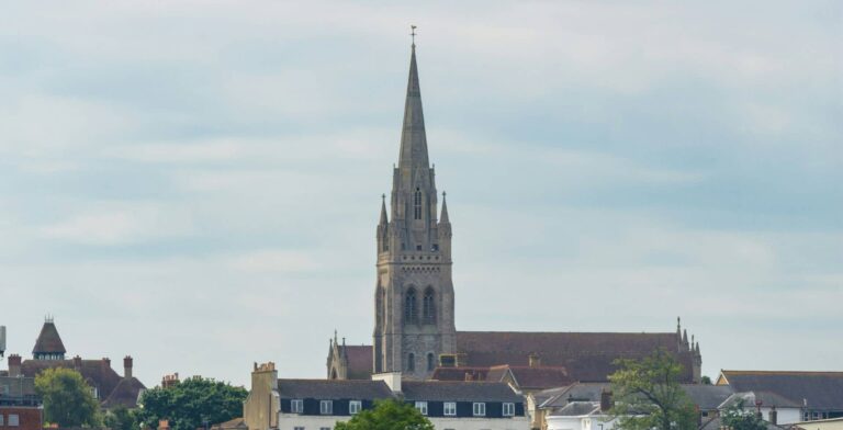 A picture of Ryde's All Saint's church from the distance.