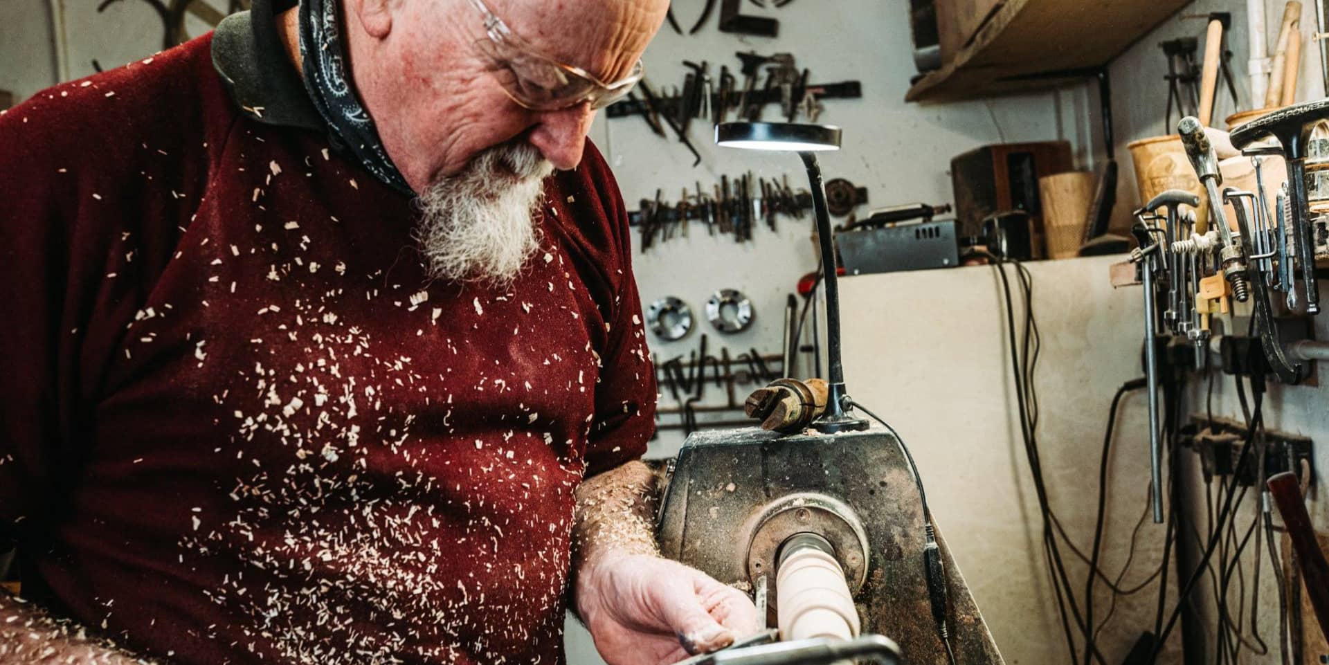 Andy Fortune in his Studio turning wood