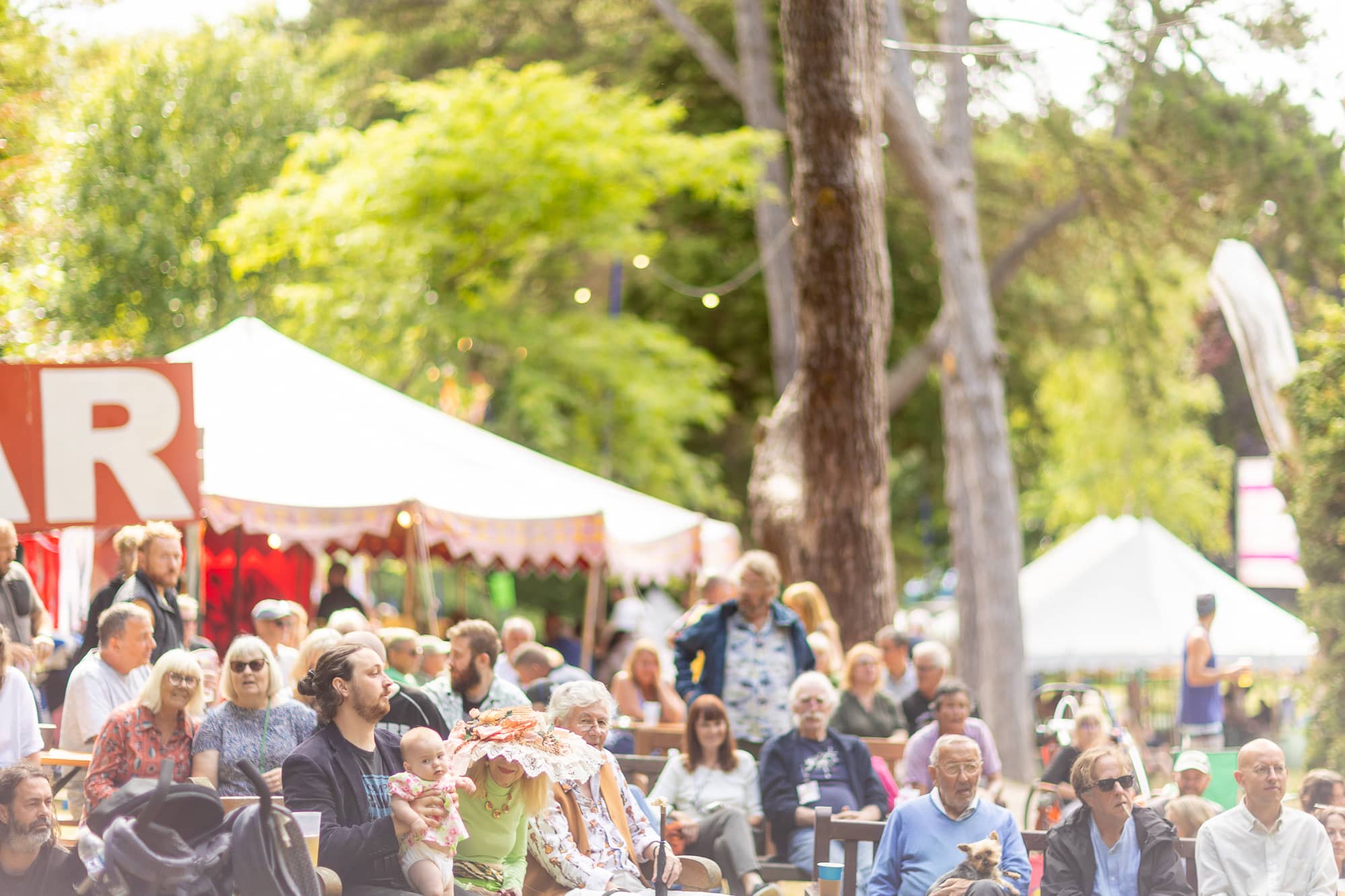 Audience watching Free Fringe acts on the bandstand in Ventnor
