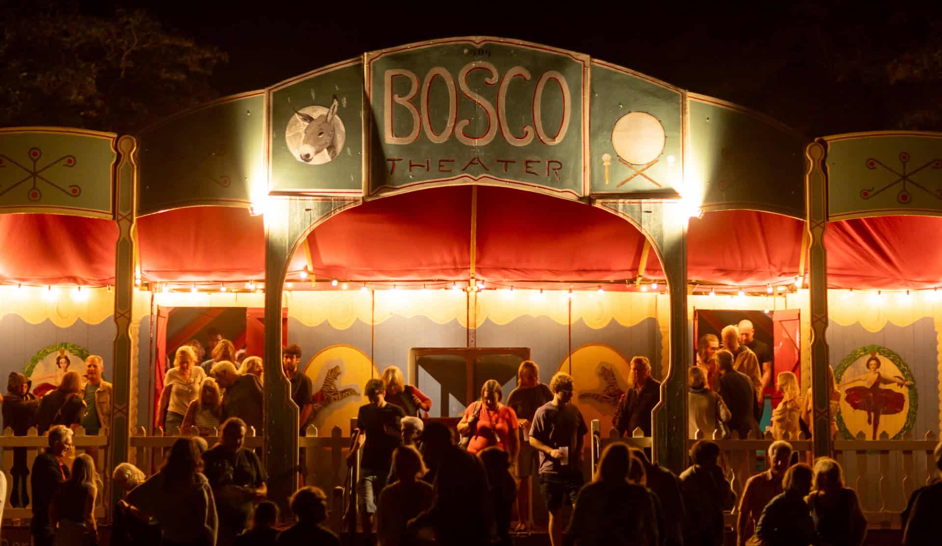 Boscoe Theatre at night - with audience members spilling out after a show