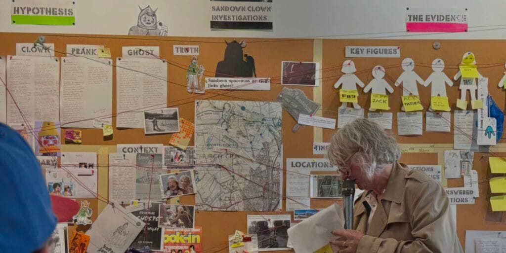 Teresa Grimaldi with the evidence board at Boojum and Snark