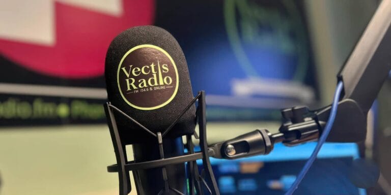 Vectis Radio microphone in the studio
