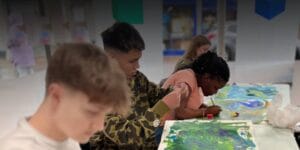 Students painting during Future Creative Careers Week