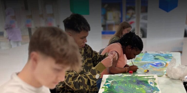 Students painting during Future Creative Careers Week