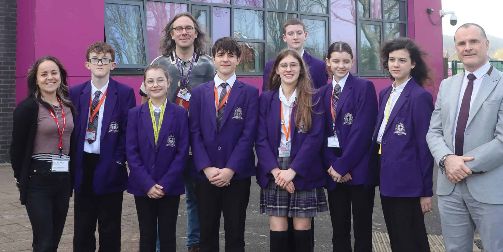 Christ the King College pupils with Mr Torrington and Head Teacher